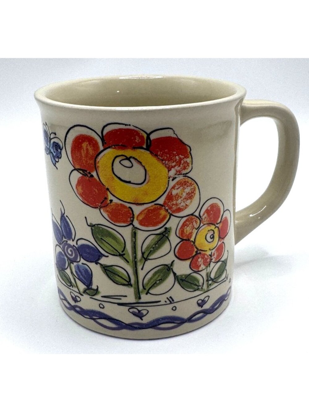 Westwood Ceramic Mug Floral Doodle Design Japan Yellow Red Blue Flowers 12 Oz Ha